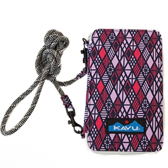 KAVU Geometric Pink/Navy/Red Design Zip Around Crossbody Wallet Bag - Picture 1 of 7